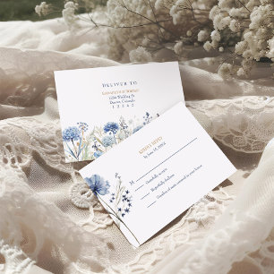 Blue Wildflower Garden RSVP with Botanical Back Thank You Card