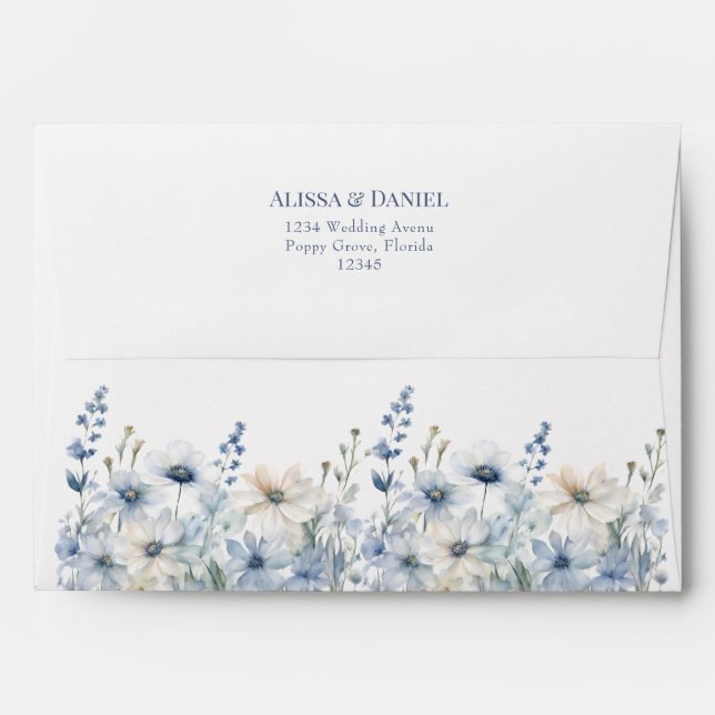 Blue Wildflower Garden Wedding Envelope (Back (Top Flap))