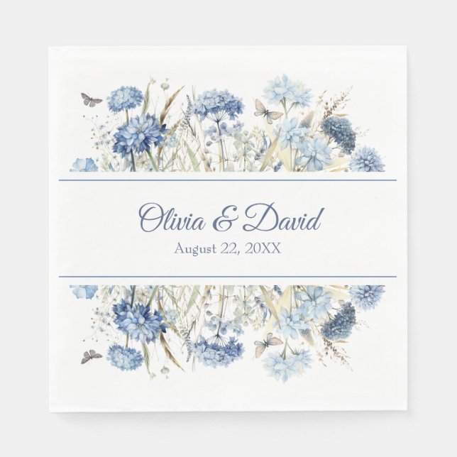 Blue Wildflower Garden Wedding Napkin (Front)