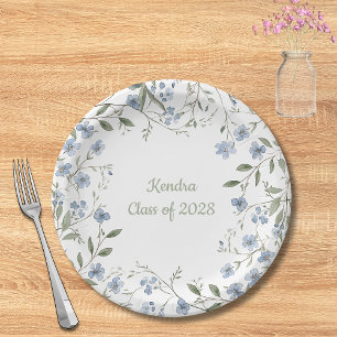 Blue Wildflower Graduation Paper Plates