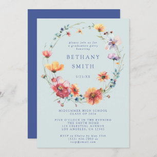 Blue Wildflower Graduation Party Invitation