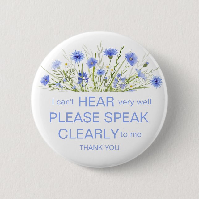 Blue wildflower hard of hearing pin badge I'm deaf (Front)