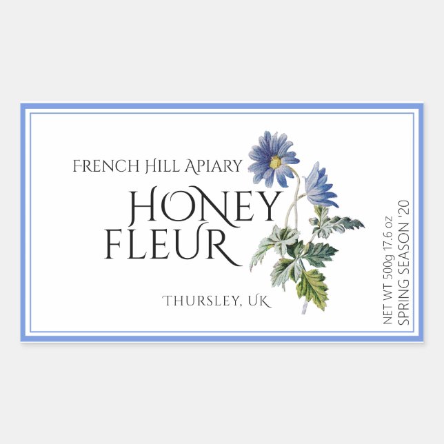 Blue Wildflower Honey Label (Date Harvested) (Front)