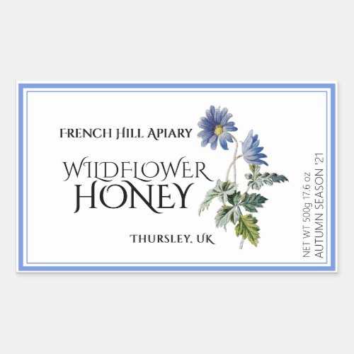 Blue Wildflower Honey Label Date Harvested Aster