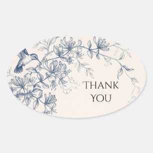 Blue Wildflower Hummingbird Wedding Oval Sticker