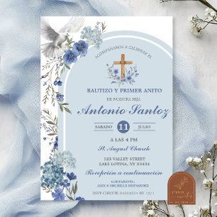 Blue Wildflower Hydrangea Boy Baptism Invitation