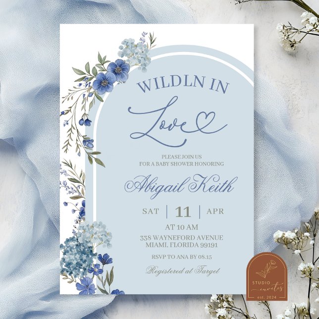 Blue Wildflower Hydrangea Wildly in Love Bridal Invitation (Creator Uploaded)