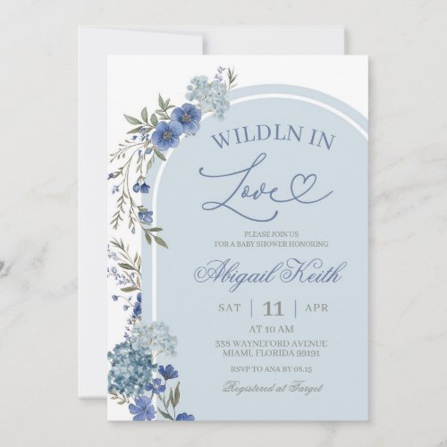 Blue Wildflower Hydrangea Wildly in Love Bridal Sh Invitation