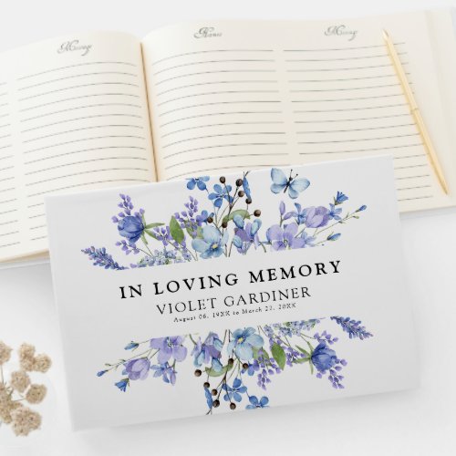 Blue Wildflower In Loving Memory Keepsake Guest Book