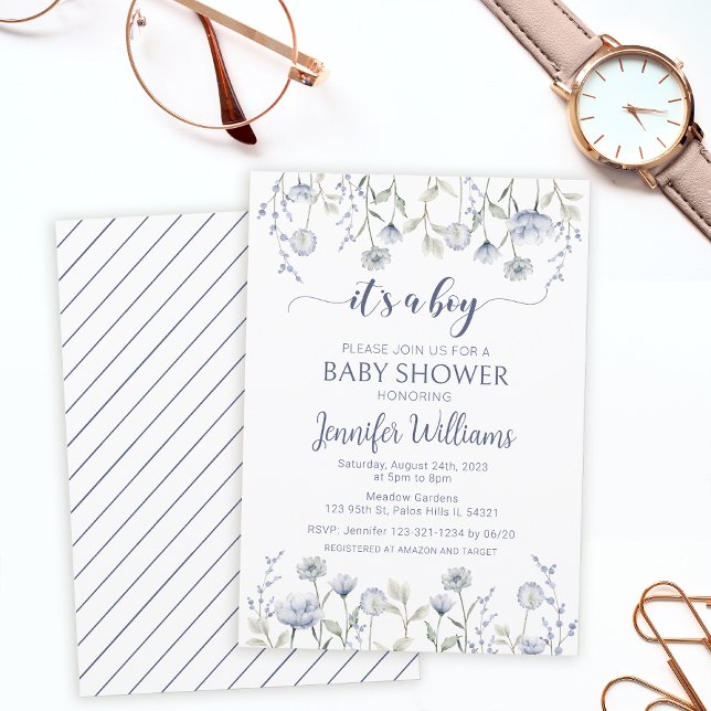 Blue wildflower its a boy baby shower invitation (Creator Uploaded)