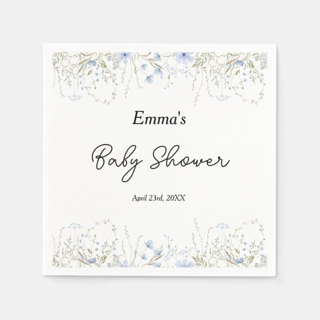 Blue Wildflower Little Flower Baby Shower Napkins (Front)