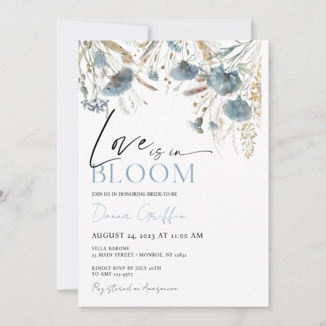 Blue Wildflower Love is In Bloom Invite (Front)