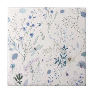 Blue Wildflower Meadow Seamless Ceramic Tile