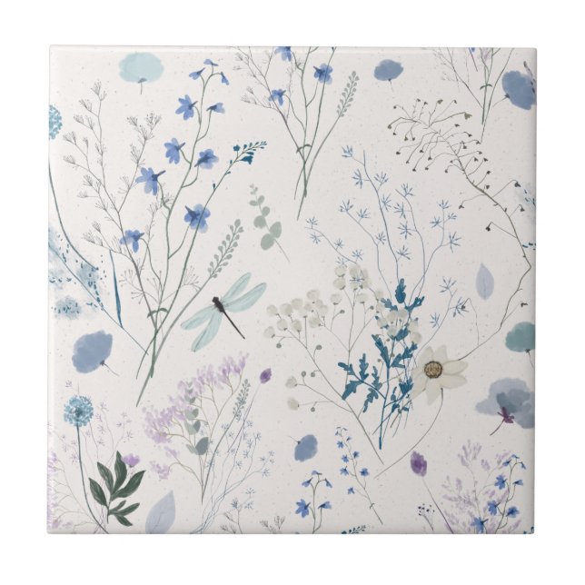 Blue Wildflower Meadow Seamless Ceramic Tile (Front)