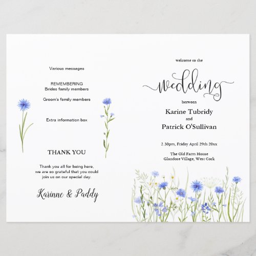 Blue Wildflower Meadow Wedding Program