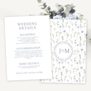 Blue wildflower monogram wedding details card
