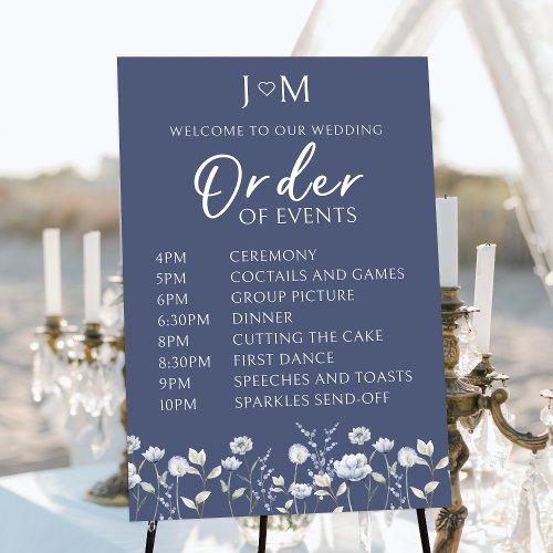 Blue wildflower Order of events Wedding poster