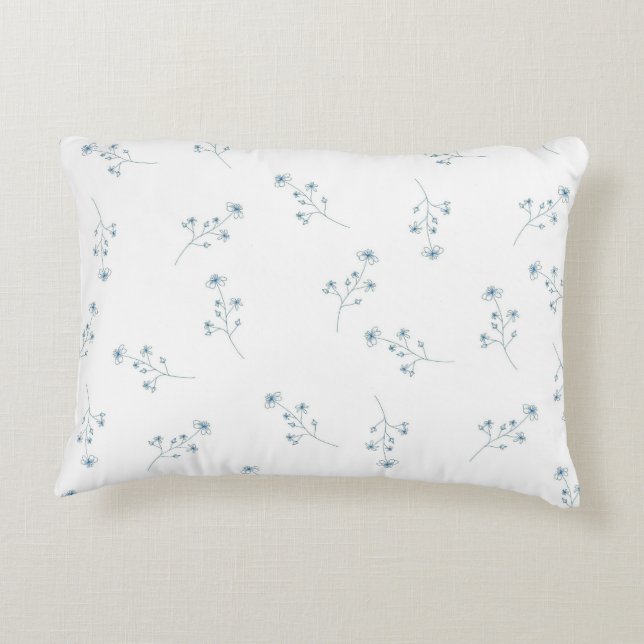 Blue Wildflower Pattern Accent Pillow (Back)