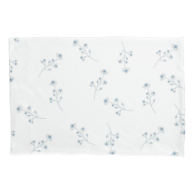 Blue Wildflower Pattern Pillow Case (Front)