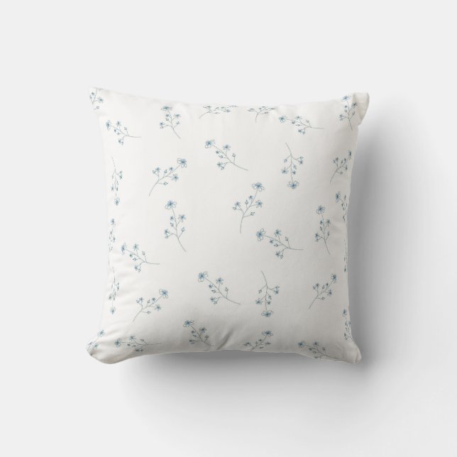 Blue Wildflower Pattern Throw Pillow (Front)