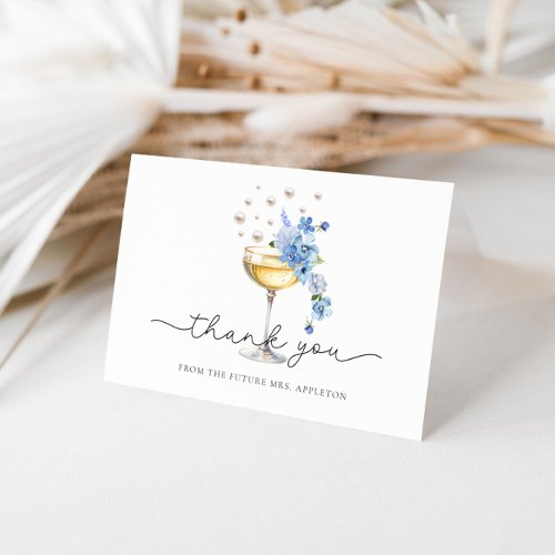 Blue Wildflower Pearls  Prosecco Bridal Shower Thank You Card