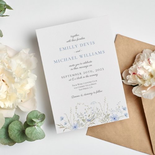 Blue Wildflower Periwinkle Wedding Invitation