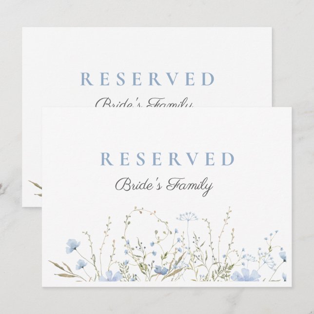 Blue Wildflower Periwinkle Wedding Reserved Card (Front/Back)