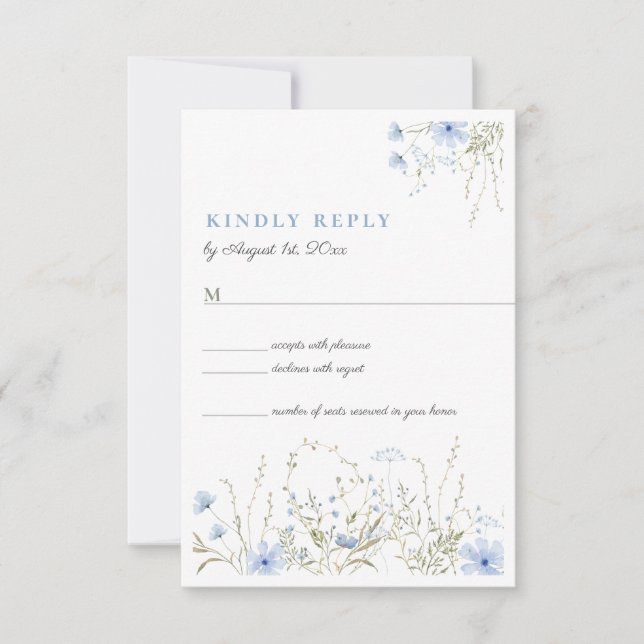 Blue Wildflower Periwinkle Wedding RSVP Card (Front)