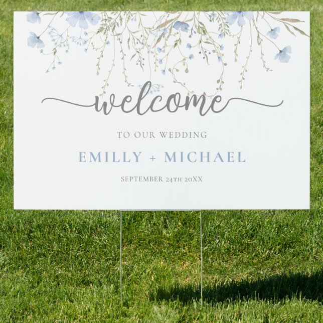 Blue Wildflower Periwinkle Wedding Welcome Sign (Insitu)