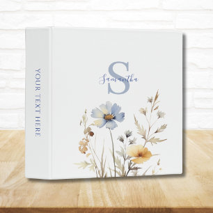 Blue Wildflower Personalized 3 Ring Binder