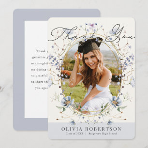 Blue Wildflower Photo Graduation Thank You Card