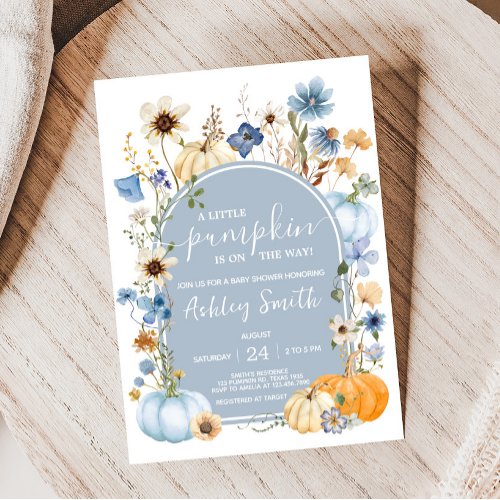 Blue Wildflower Pumpkin Baby Shower Invitation