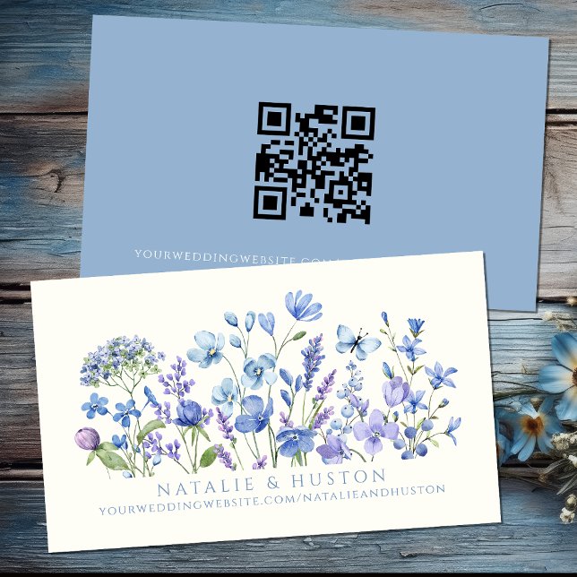 Blue Wildflower QR Code Bridal Shower Registry Enclosure Card (Creator Uploaded)