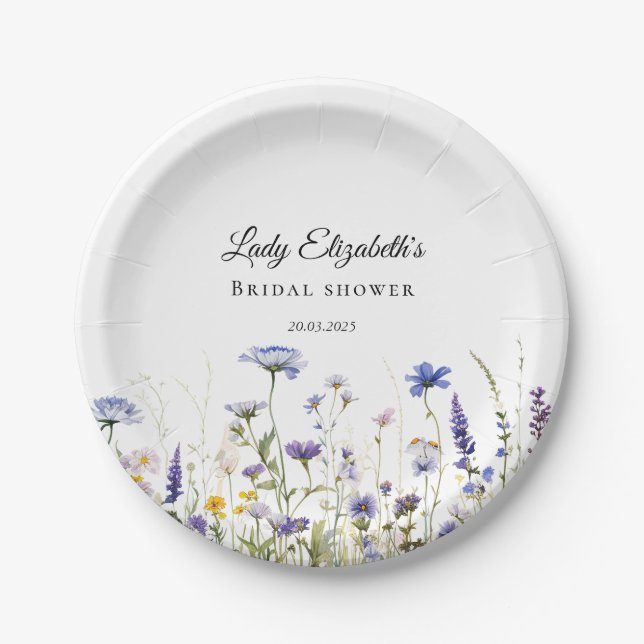 Blue Wildflower Regency Bridal Collection Paper Plates (Front)
