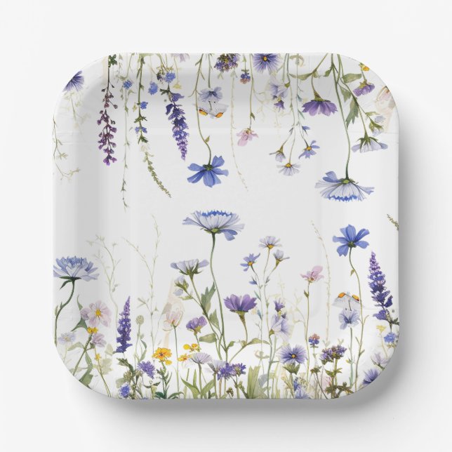 Blue Wildflower Regency Bridal Collection Paper Plates (Front)