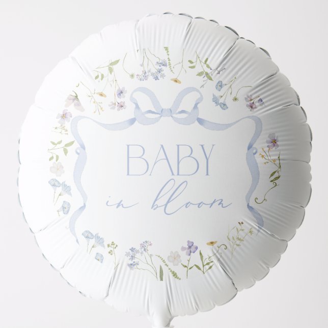 Blue Wildflower ribbon Bow baby shower Balloon (Front)