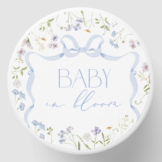 Blue Wildflower ribbon Bow baby shower Mini Candle Favors (Front)