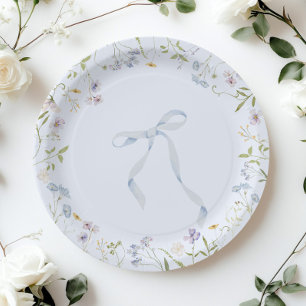 Blue Wildflower ribbon Bow baby shower Paper Plates