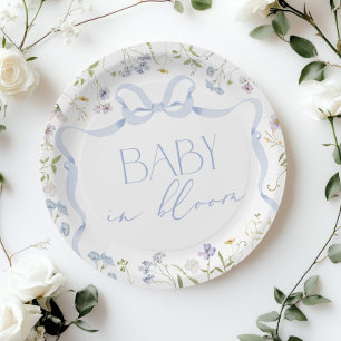 Blue Wildflower ribbon Bow baby shower Paper Plates