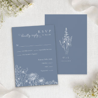Blue Wildflower RSVP Card Periwinkle Wedding 