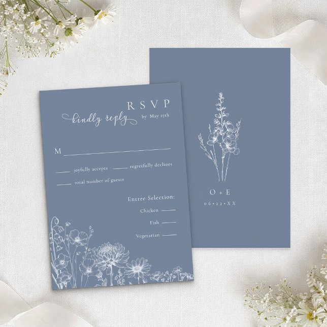 Blue Wildflower RSVP Card Periwinkle Wedding  (Periwinkle RSVP Wedding card)