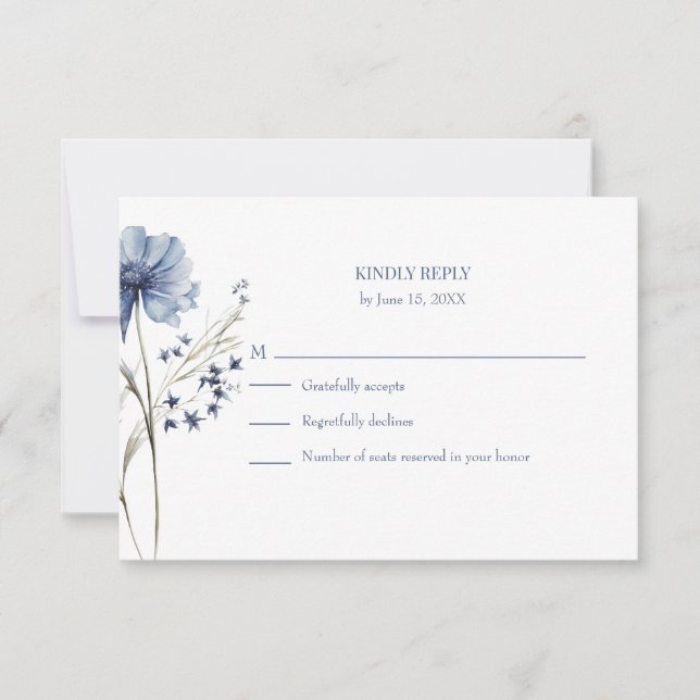 Blue Wildflower RSVP Card with Addressed Back (Front)