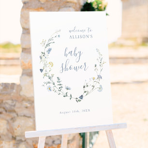 Blue Wildflower Rustic Boho Baby Shower Welcome Foam Board