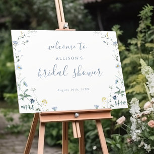 Blue Wildflower Rustic Boho Bridal Shower Welcome Foam Board