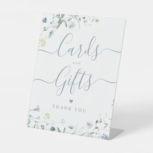 Blue Wildflower rustic Wedding Cards And Gifts Pedestal Sign