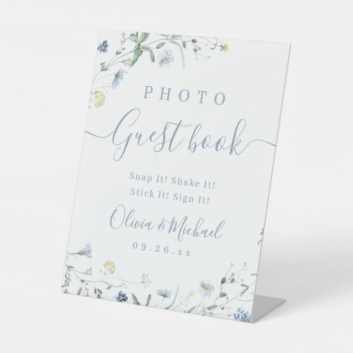 Blue Wildflower rustic Wedding Photo Guest Book Pedestal Sign