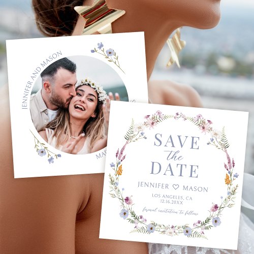 Blue wildflower Save the Date photo invitation