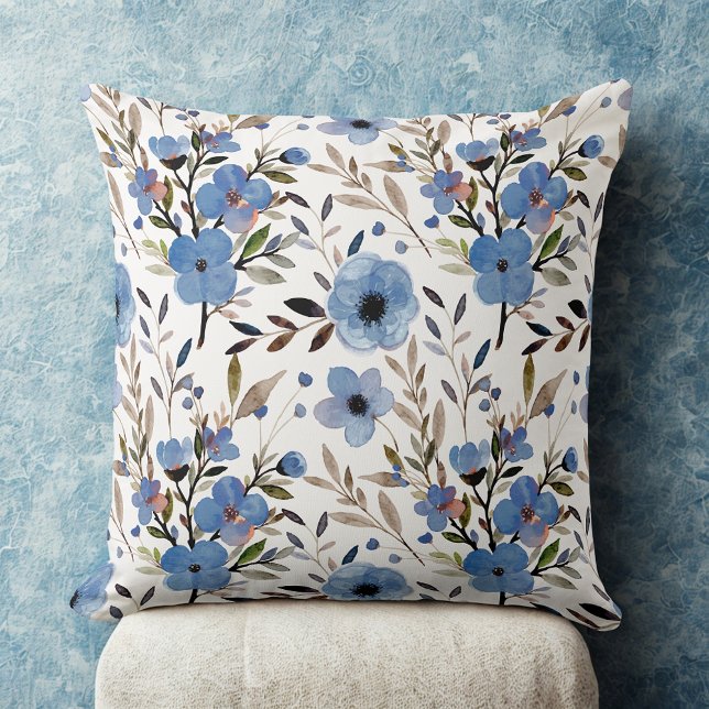 Blue Wildflower Throw Pillow Farmhouse Decor  (Creator Uploaded)