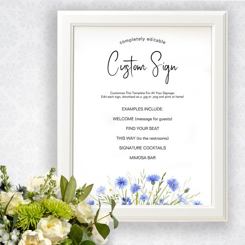 Blue Wildflower Universal Wedding Sign Template