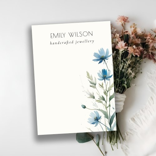 Blue Wildflower Watercolor Blank Jewelry Display Business Card